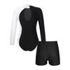 Girls Long Sleeve Gymnastics Leotard Unitard with Shorts 2 Piece Outfits Ballet Dance Bodysuit Biketard Dancewear