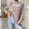 Women's Half-high Neck Pullover Sweater Three-dimensional Flower Splicing Velvet Autumn Winter Base Shirt
