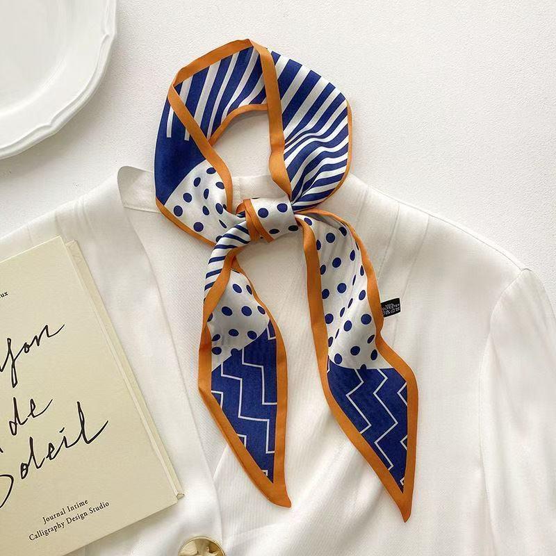 Женский полосатый шелковый шарф: Универсальный весенне-летний аксессуар для шеи и резинка для волос