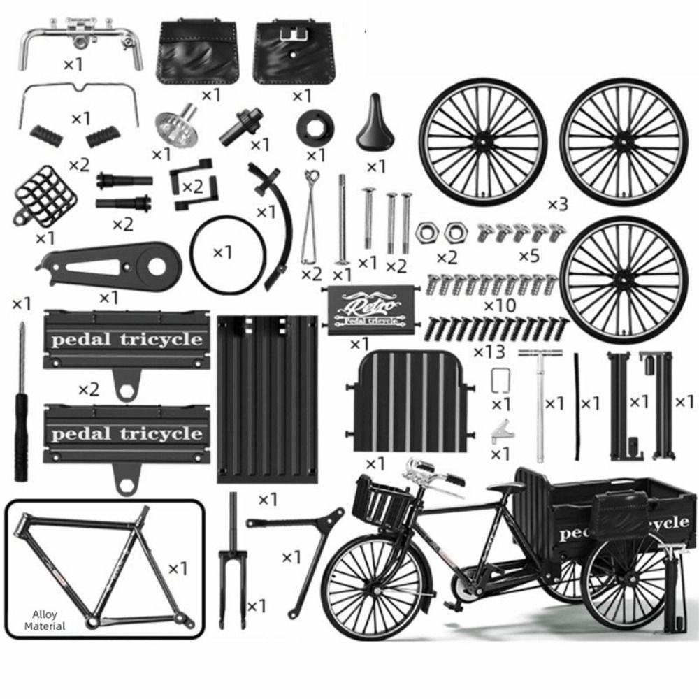 Vintage Classic Three Wheeled Flatbed Model Simulation Pedal Tricycle Model Building