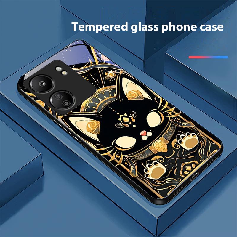 Черный Золотой Кот Для Xiaomi Redmi 13C Note13 12 Pro Plus 5G Note 9 13T Pro POCO X6 F5 F6 Черный Чехол для телефона из закаленного стекла
