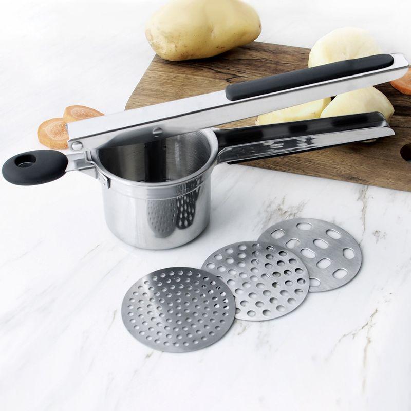 304 Stainless Steel Potato Masher Fruit Press Ricers with Black Soft Touch Handles