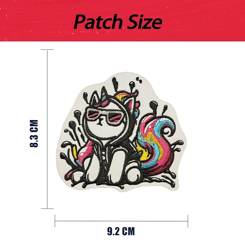 Нашивка Wikineon с крутым красочным котом. Подходит как для глажки, так и для шитья | Стильный дизайн для взрослых. Вышитые нашивки для курток, парок и джинсов.