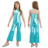 Girl Fancy Dress Up Metallic Sequins Movie Star Singer Bodysuit 70s Disco Dance Retro Cosplay Jumpsuit High Waist Jazz Dancewear