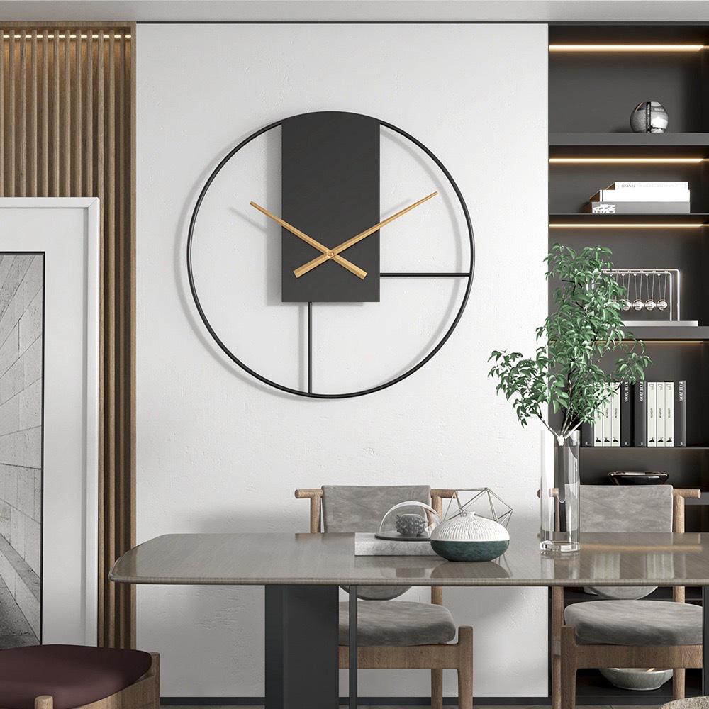 Silent Minimalist Iron Art Wall Clock - Decorative and Digital for Living Room