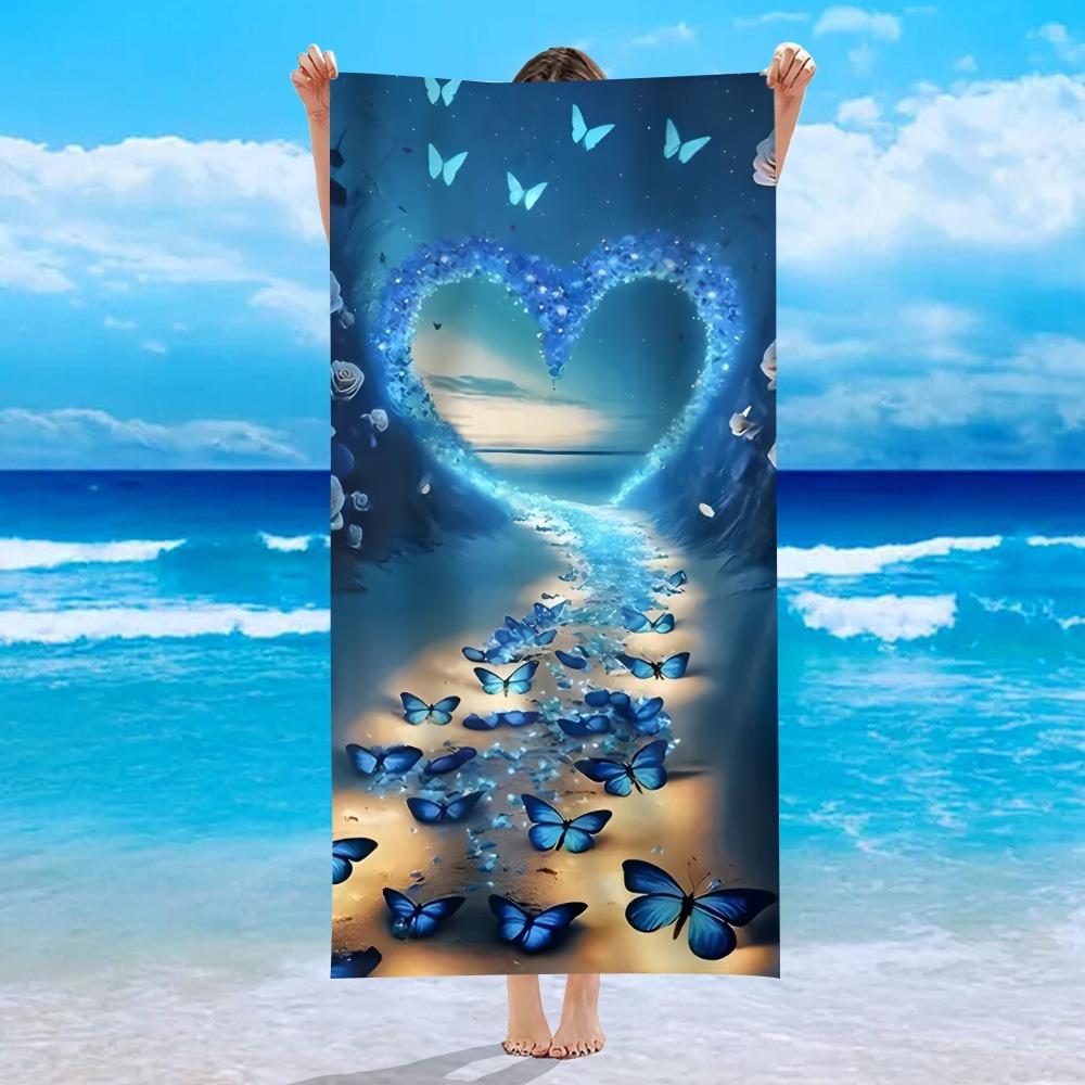 Colorful Blue Monarch Butterfly Print Beach Towel Fashion Art Beach Blanket Soft Quick Dry Sand Free Swim Towel for Beach Use