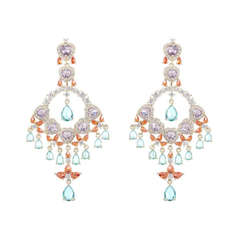 Кубический цирконий, разноцветные серьги с кисточками для женщин, дизайн, эффектные свадебные украшения, роскошные серьги-подвески, серебро 925 пробы, игла