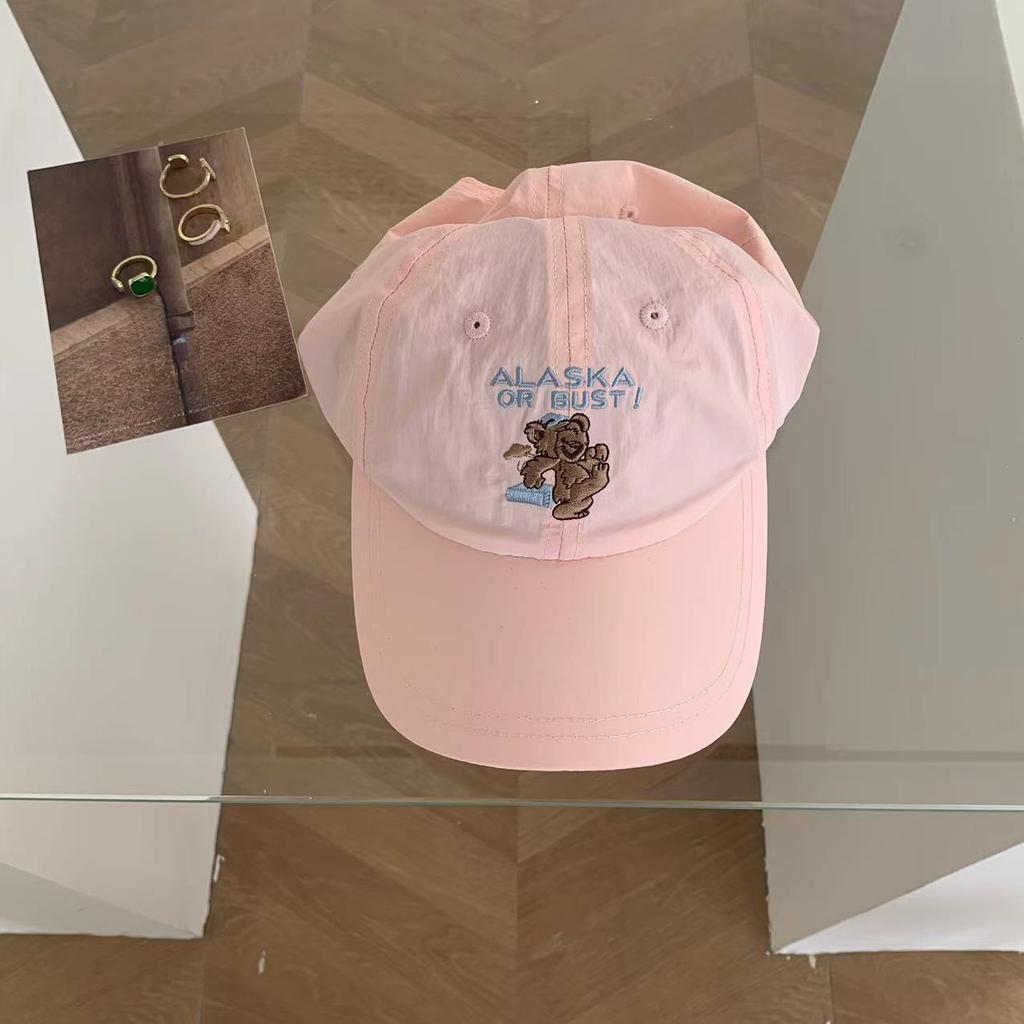 Pink Cute Little Bear Embroidery Ultra Thin Quick Drying Summer Sun Protection Baseball Cap Men's Baseball Cap Women's Trendy