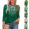 Женская мода круглый вырез семь рукавов St. Футболка с принтом ко Дню Святого Патрика и складками