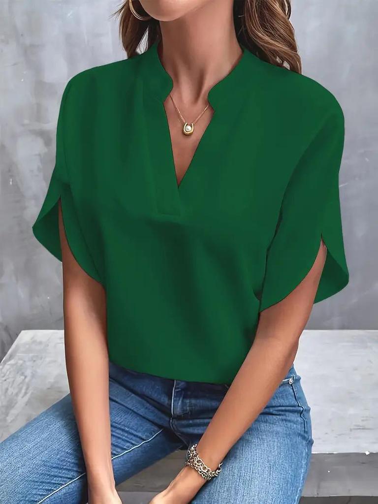 2024 Women's Casual Summer V-neck Loose Solid Color Blouse