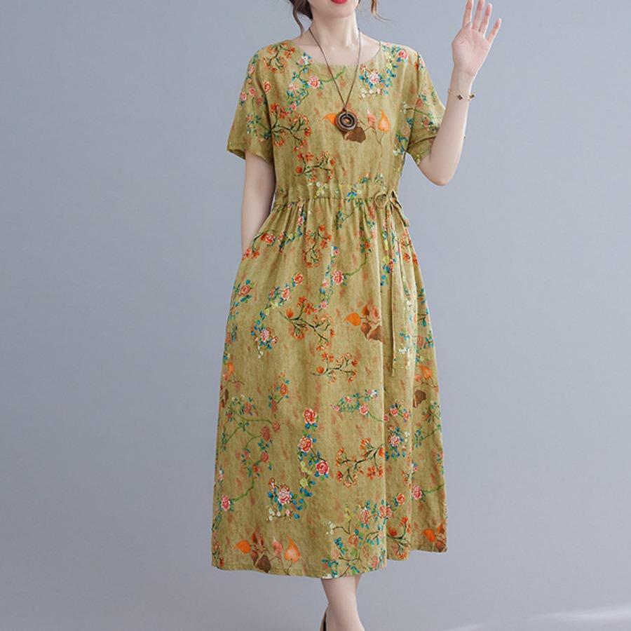 Этнический стиль Женское платье Лето Плюс Размер Принт Выше колена Рукав Семь Четвертей Длинные Платья