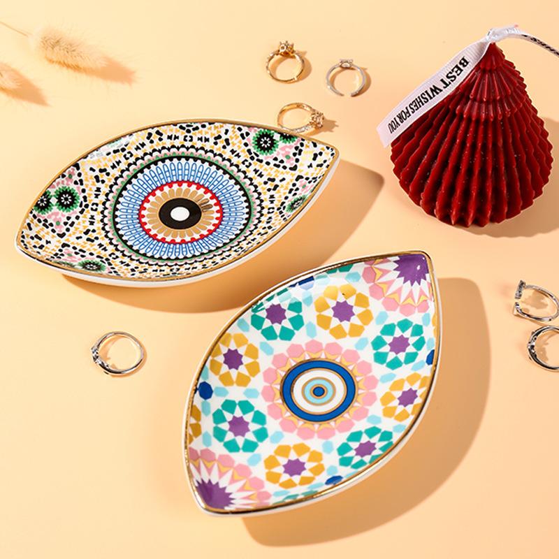 1pc Ceramic Jewelry Storage Tray Turkish Evil Eye Desktop Organizer for Rings Earrings Keys Trinket Plate Home Decor Accessorie