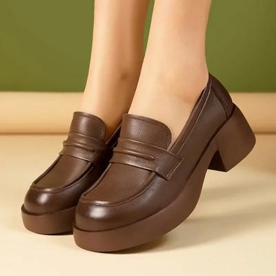 Модная женская обувь 2024 года, модные женские туфли-лодочки без застежек, весна-осень, британский стиль, круглый носок, однотонные туфли на платформе, блочный каблук, лоферы
