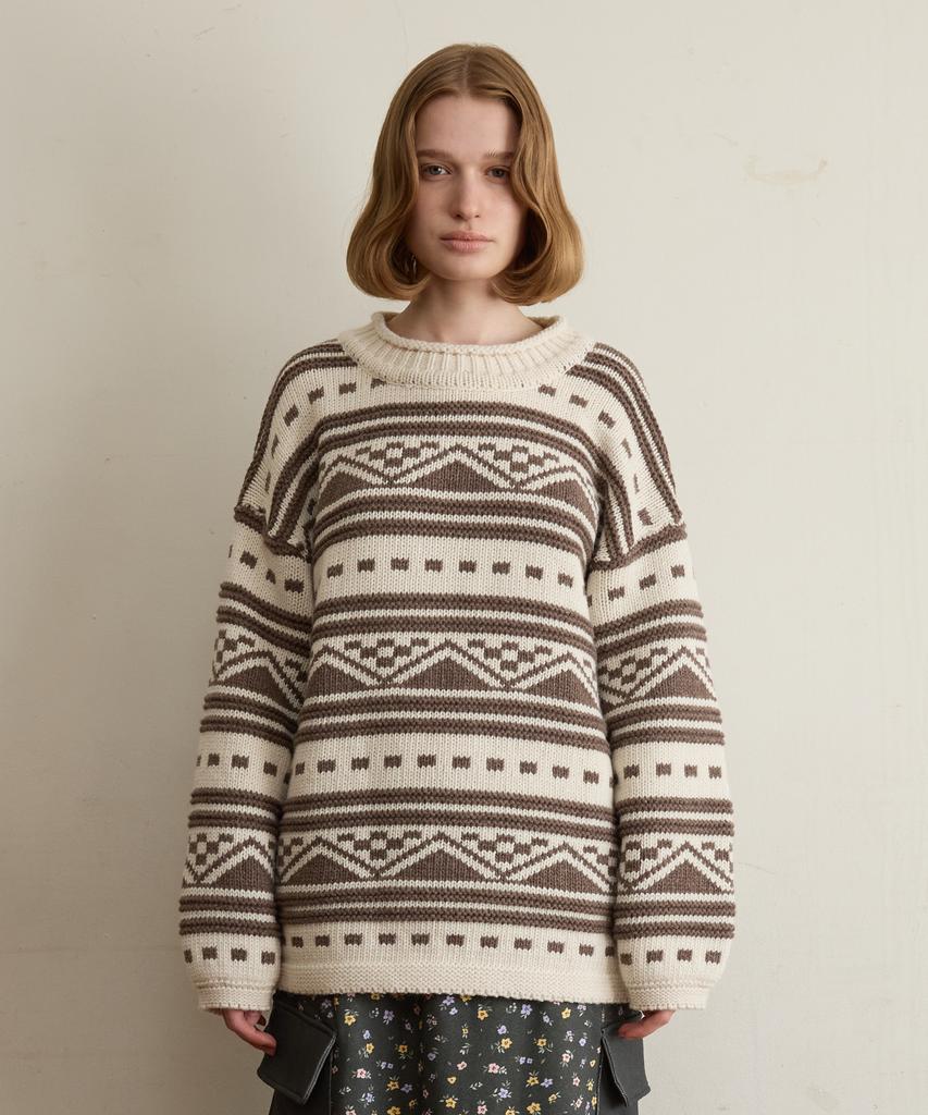 FUNFROMFUN Номад Пуловер в стиле Fair Isle, Коричневый