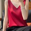 Женский жилет с V-образным вырезом без рукавов, однотонные топы свободного кроя из гладкого атласа, универсальная повседневная одежда