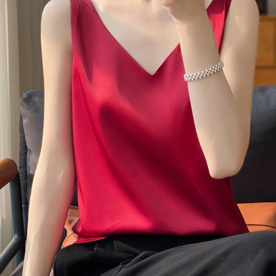 Женский жилет с V-образным вырезом без рукавов, однотонные топы свободного кроя из гладкого атласа, универсальная повседневная одежда