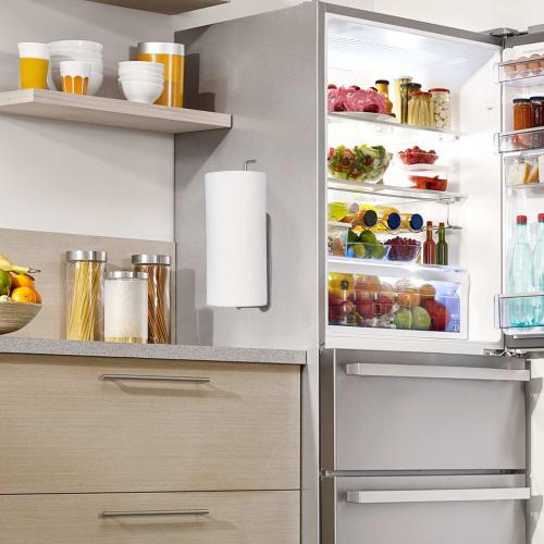 Wowfill Magnetic Kitchen Paper Holder, Paper Towel Holder for Refrigerators, 304 Stainless Steel, Adjustable, One-Hand Cut, 30cm, Silver