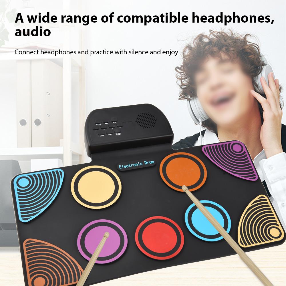 Электронная барабанная установка с динамиком Hand Roll Drum Set 9 пэдов Поддерживает различные аудиовходы 7 барабанов
