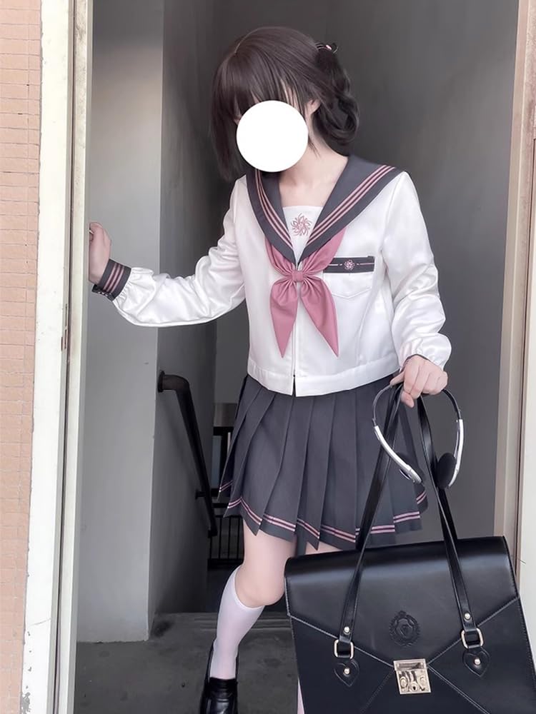[GSYCL] Униформа, Длинный рукав, Розовая лента, Матросская форма, Цветок, Девочки старшей школы, Комплект из 3 предметов, Хэллоуин, Женский, Костюм, Комплект верха и низа,