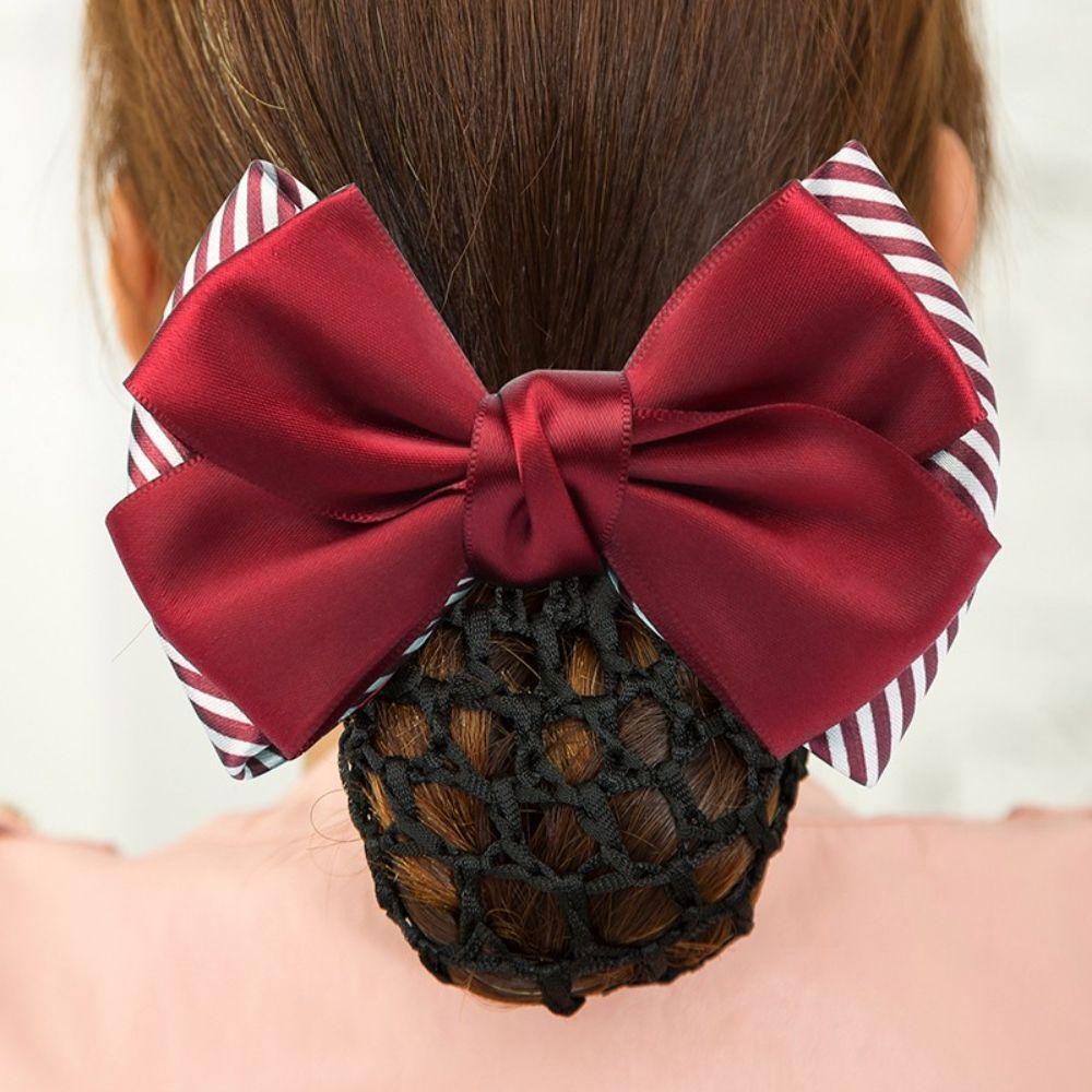 Lady Nurse Bowknot Ribbon Stripe Women Barrette Net Bun Crochet Net Bun Hair Cover Net Bun Snood