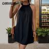 Летнее женское платье, повседневные черные платья без рукавов с висячим вырезом