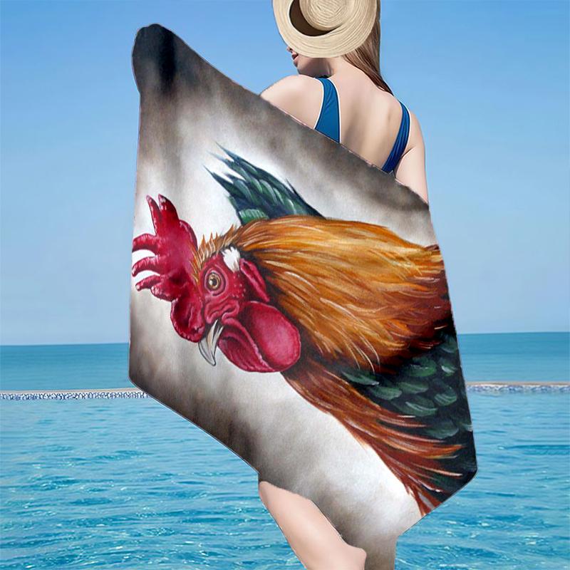 Rooster In Vintage Garden Beach Towel, Super Soft Microfiber, Gift for Her/Him, Birthday, for Pool, Beach, Travel, Home Decor Fan gifts
