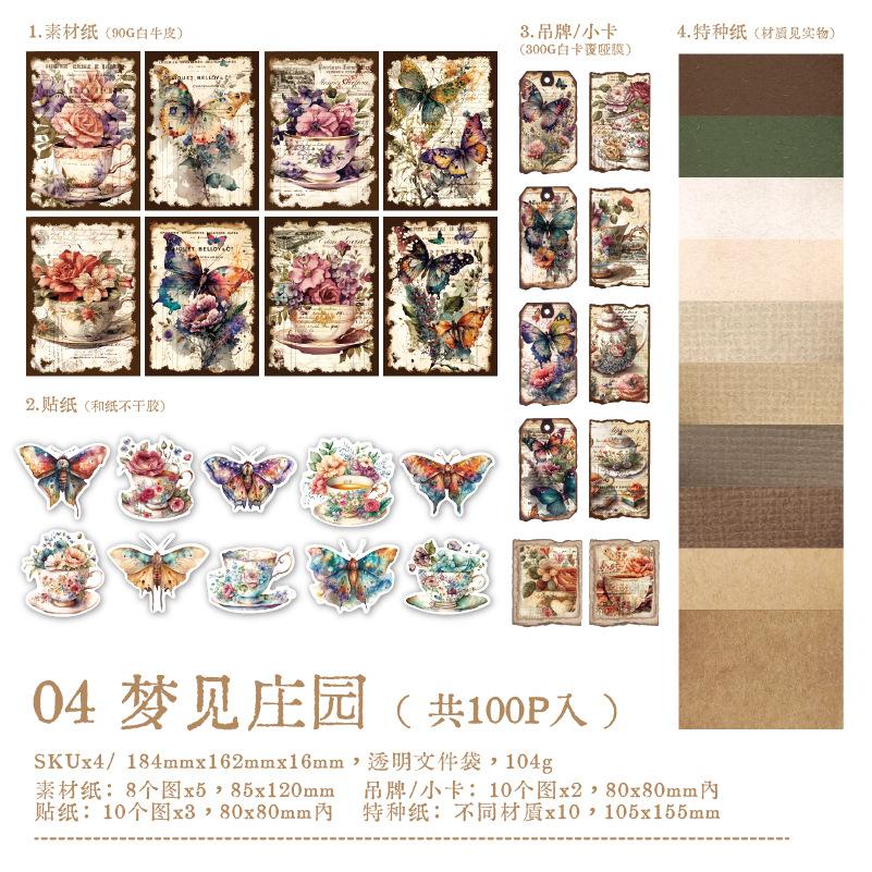 Retro Medieval Scrapbook Kit 100Pcs Stickers & Material Paper Vintage Gothic Journal Album Craft Supplies