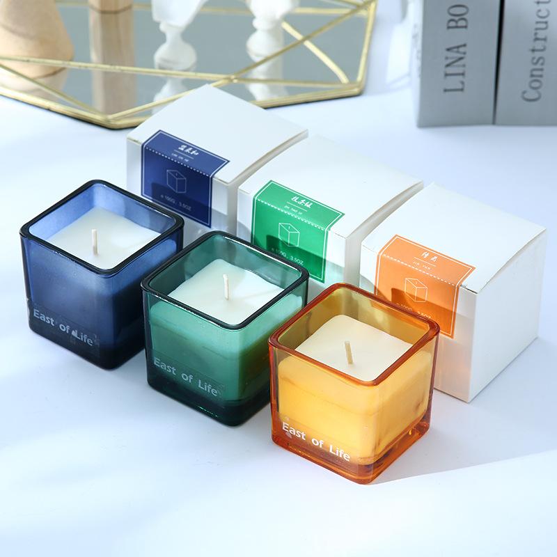 DIY Handmade Soy Wax Square Cup Aromatherapy Candle Romantic Incense Candle Proposal Candle Candle Dinner Birthday Party