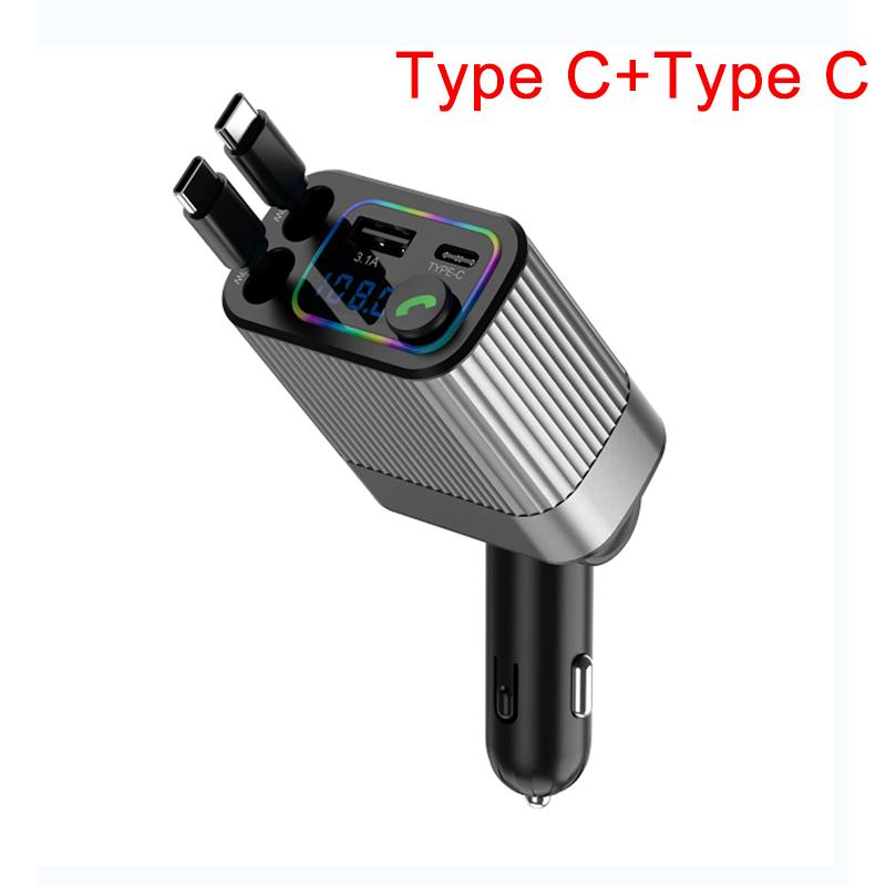 Автомобильное зарядное устройство Bluetooth 4 в 1, многофункциональное зарядное устройство, удобный в использовании адаптер для зарядки Type-C с цифровым дисплеем и выдвижным кабелем для iPhone