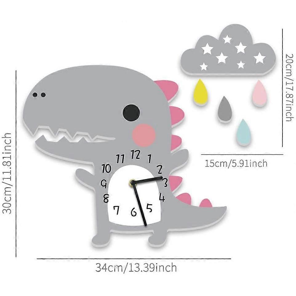 Kids wall clock Dinosaur with clouds Clock without ticking noise Silent clock Wall clock Boy gray a