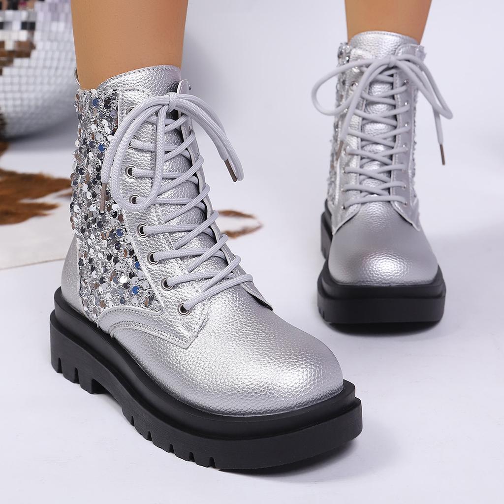Fall/Winter 2025 New Sequin Girls Versatile Short Women's Boots Martin Boots Women
