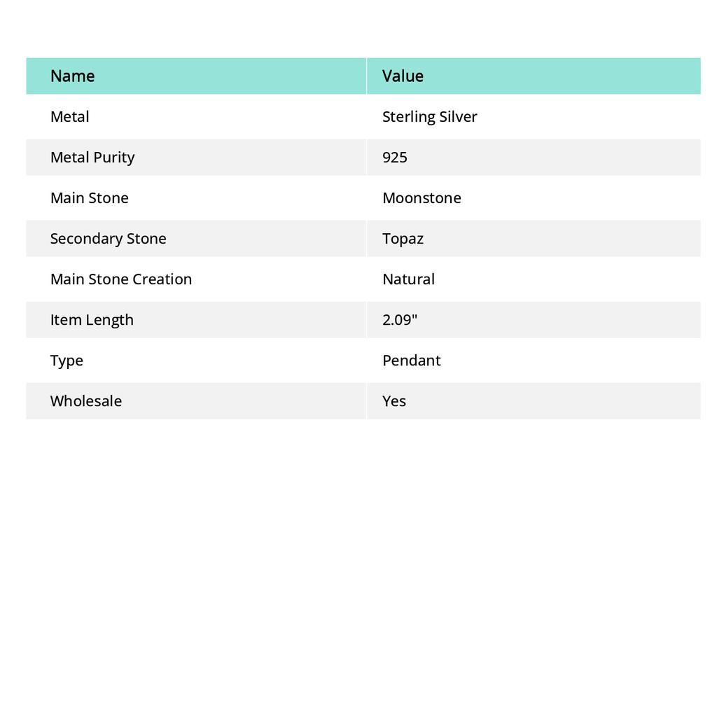 Rainbow Moonstone, Topaz 925 Sterling Silver Jewelry Pendant 2.09" P4k91