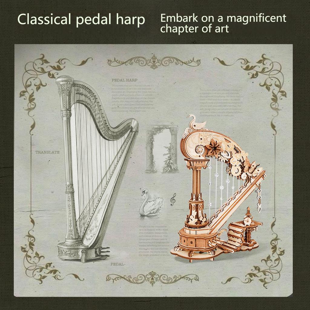 3D Wooden Puzzle Stringed Harp Music Box DIY Handmade Magic Cello Mechanical Music Box with Moveable Stem Creative Toy AMK71