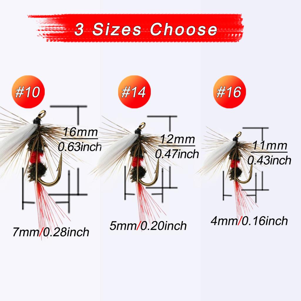 18Pcs-2Mixed Styles Fishing Artificial Insect Bait, Dry Flies-With Flies Box, for Fly Fishing Trout Royal WulffFly&Mosquito Mayfly Lure 3Mixed Sizes
