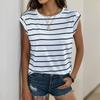 Летняя женская футболка Модная Удобная Повседневная Полосатая Футболка без рукавов