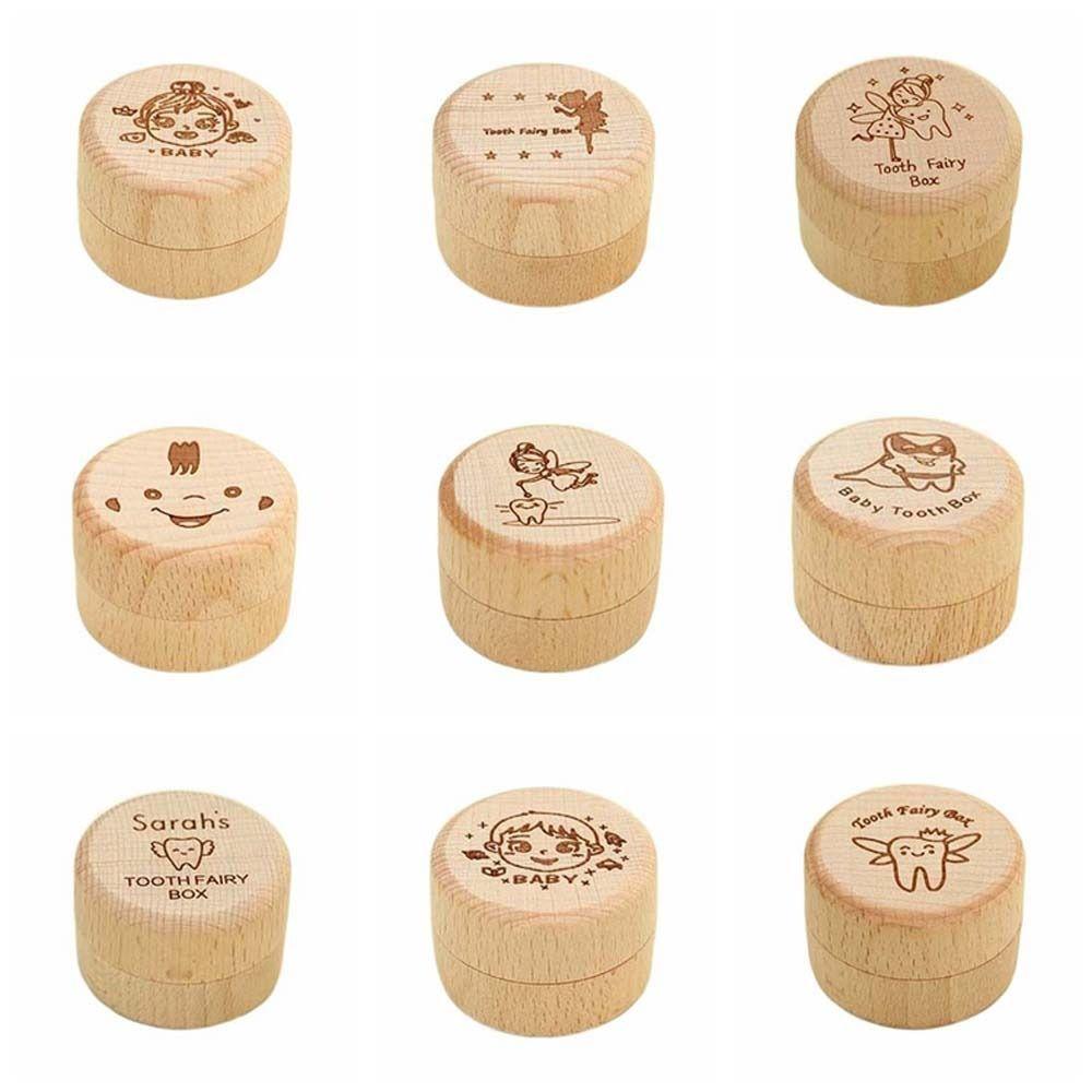 Primary Teeth Wood Baby Tooth Box Baby Teeth Save Tooth Fairy Box Round Deciduous Tooth Case  Kids