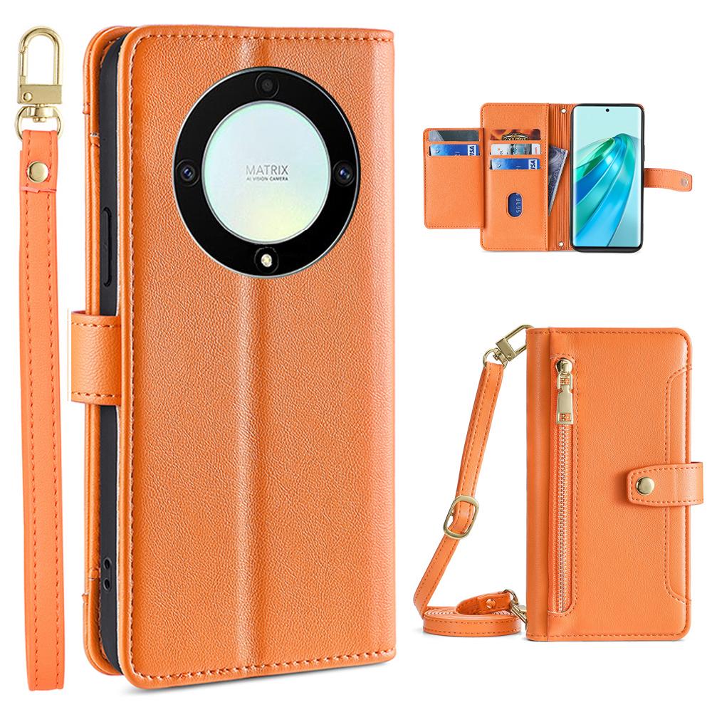 Чехол для телефона для Honor X9a 5G/X40 5G/Magic5 Lite 5G из ПУ кожи с карманом на молнии, слотами для карт, крышка для телефона с ремешками