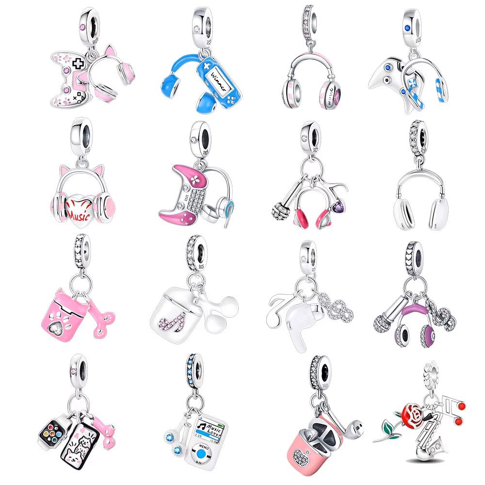 925 Silver Headset Game Machine Motorcycle Pendant Charm Bead Fit Bracelet Necklace Diy Female Jewelry Gift