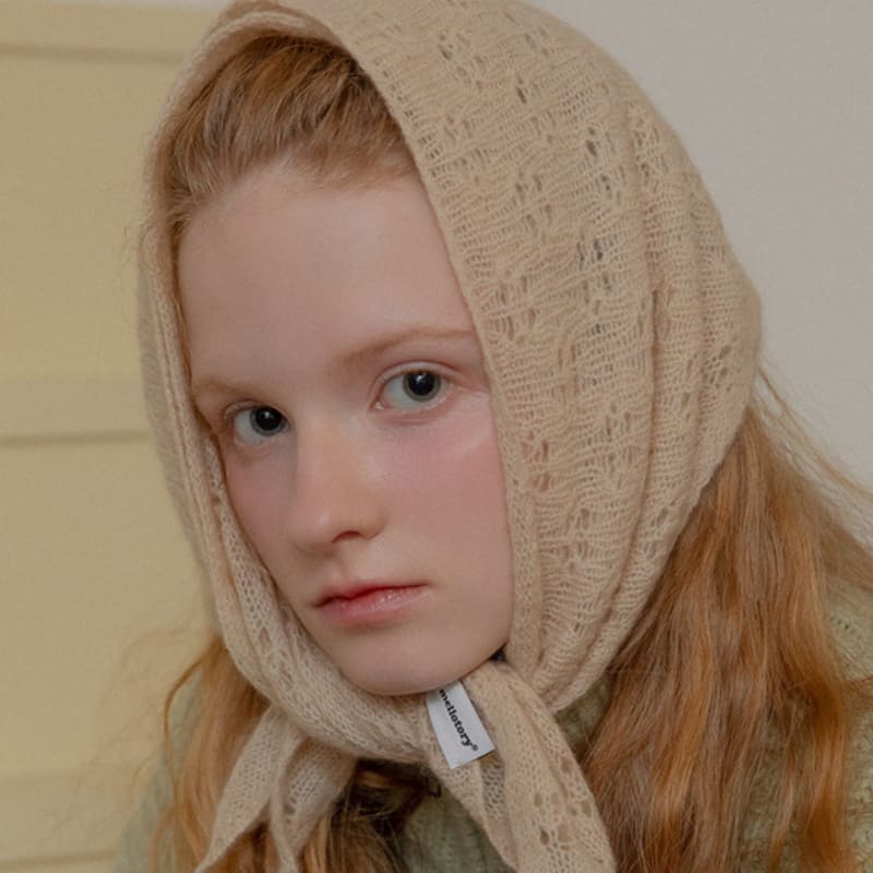 mellotory 100% cashmere crochet shawl muffler (beige)