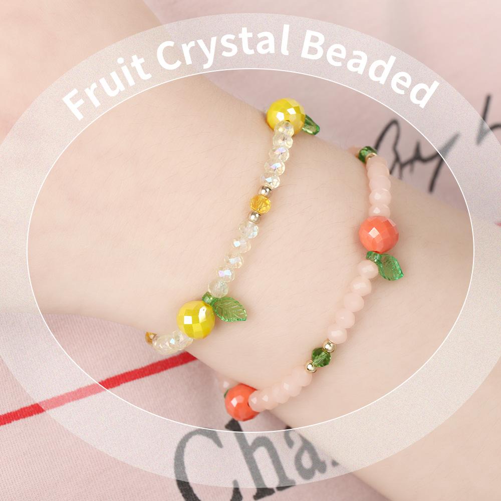 Women Girl Sweet Fruit Crystal Beaded Bracelet Bangles Glass Crystal Stone Elastic Rope Bracelets