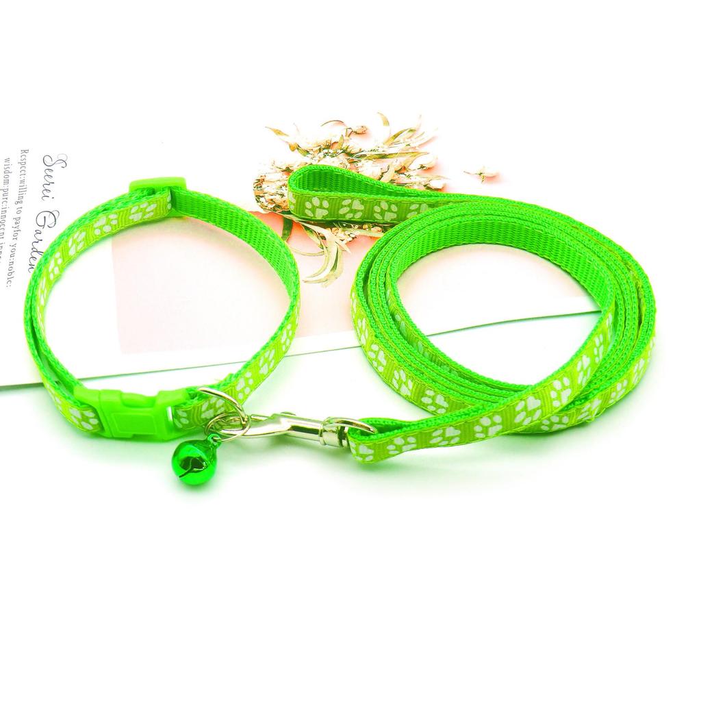 Colorful Pet Leash & Paw Print Collar Set for Dogs and Cats