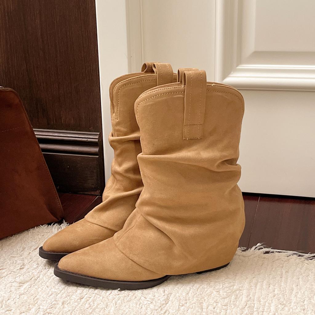 Pants Pile Boots Pile Short Boots Women's 2025 Autumn and Winter New Western Cowboys Medium Boots Martin Boots Large Size Knight Boots Women