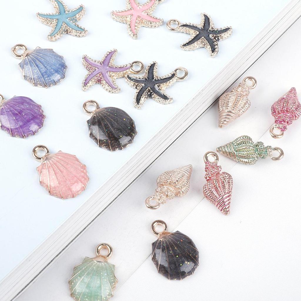9-12Pcs Multi-Styles Starfish Shell Conch Crown Enamel Charms Pendant For Jewelry Making DIY Bracelet Necklace