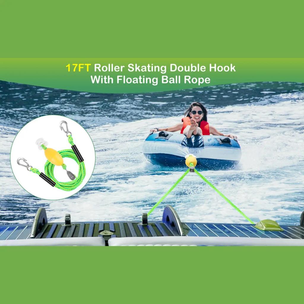 17FT Heavy Duty Boat Tow Rope with 2 Hooks, Floating Ski Harness for Wakeboarding Tubing, Water Sports Towing Line