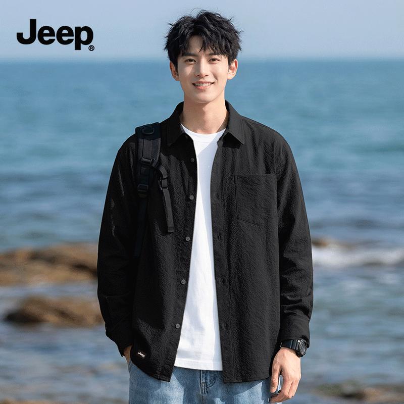 JEEP Men's Textured Seersucker Casual Shirt
