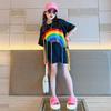 Girls' Hip-Hop Rainbow Braids Short-Sleeve Street Dance T-Shirt