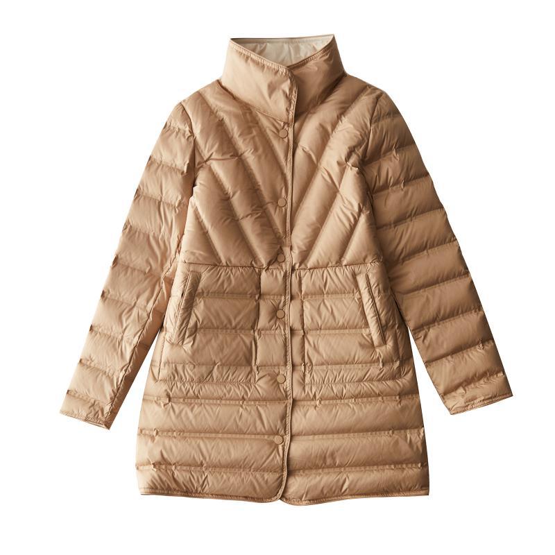 Autumn and winter glue loose and thin medium and long stand-up collar double-sided wear white duck down jacket warm winter clothing