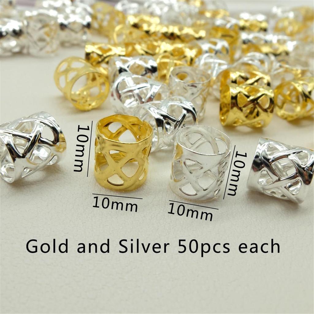 100PCS Hair Braid Dreadlock Beads Cuffs Clips Braid Spiral Braid Hair Extension for Accessories Hair Ring Mixing Color