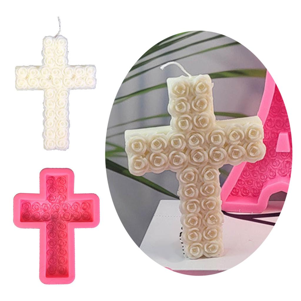 Rose Flower Cross Candle Molds for Making Candle Gypsum Ornaments Room Decorations Christmas Valentines Gift