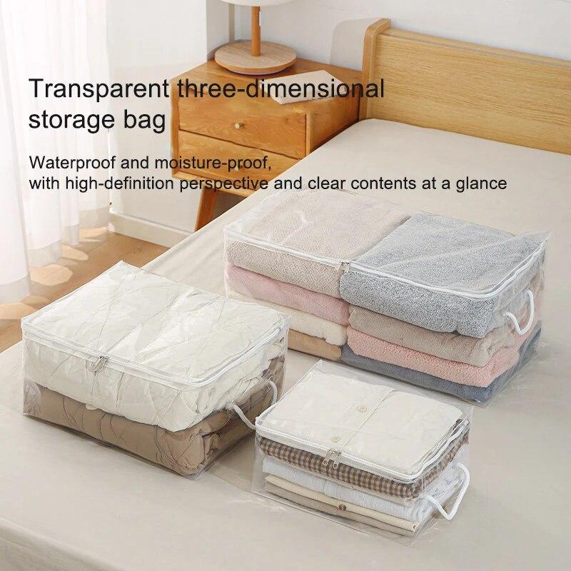 1Pc Multifunctional Transparent Large Capacity Travel Quilt Bag Portable Waterproof Storage Bag Hand Luggage Bag